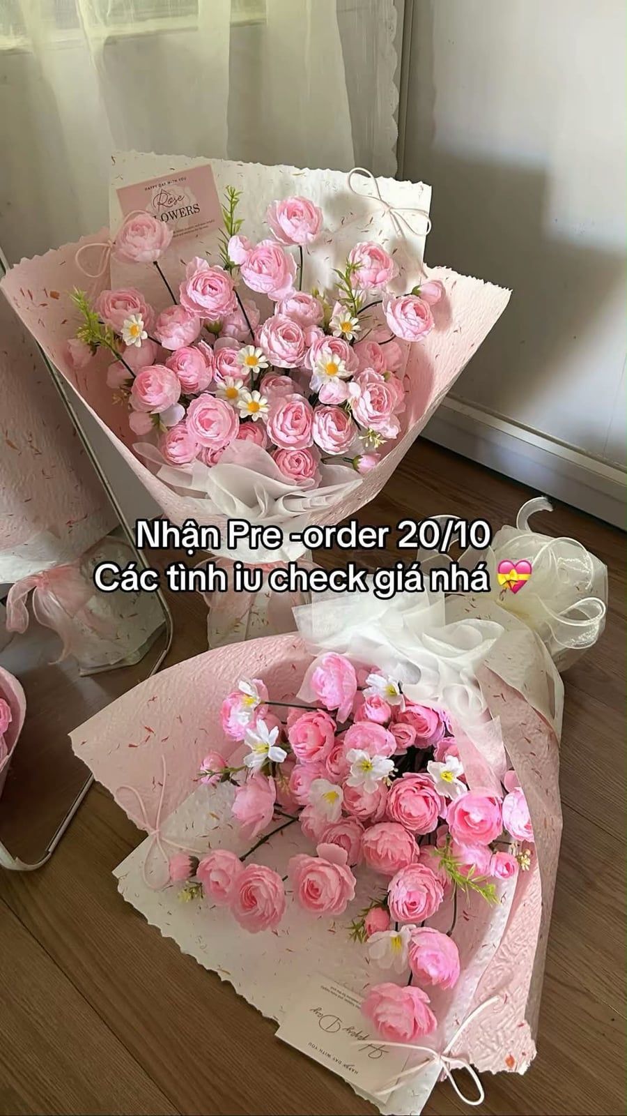 Bó hoa hồng phấn cúc trắng 20/10
